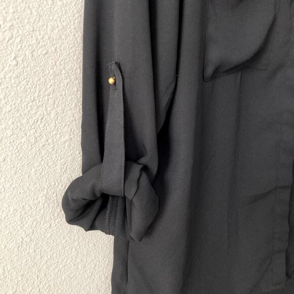 H&M Button Front Blouse - Roll Tab Sleeves - Gold Tone Button Detail - Black - 2 - Picture 10 of 10
